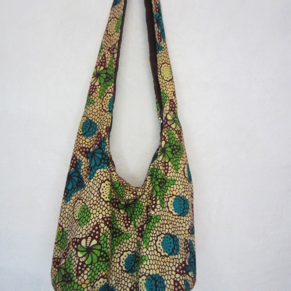 Unbranded Homemade Shoulder/Crossbody Cloth Hobo Purse Brown Floral Zip Close - Picture 4 of 5